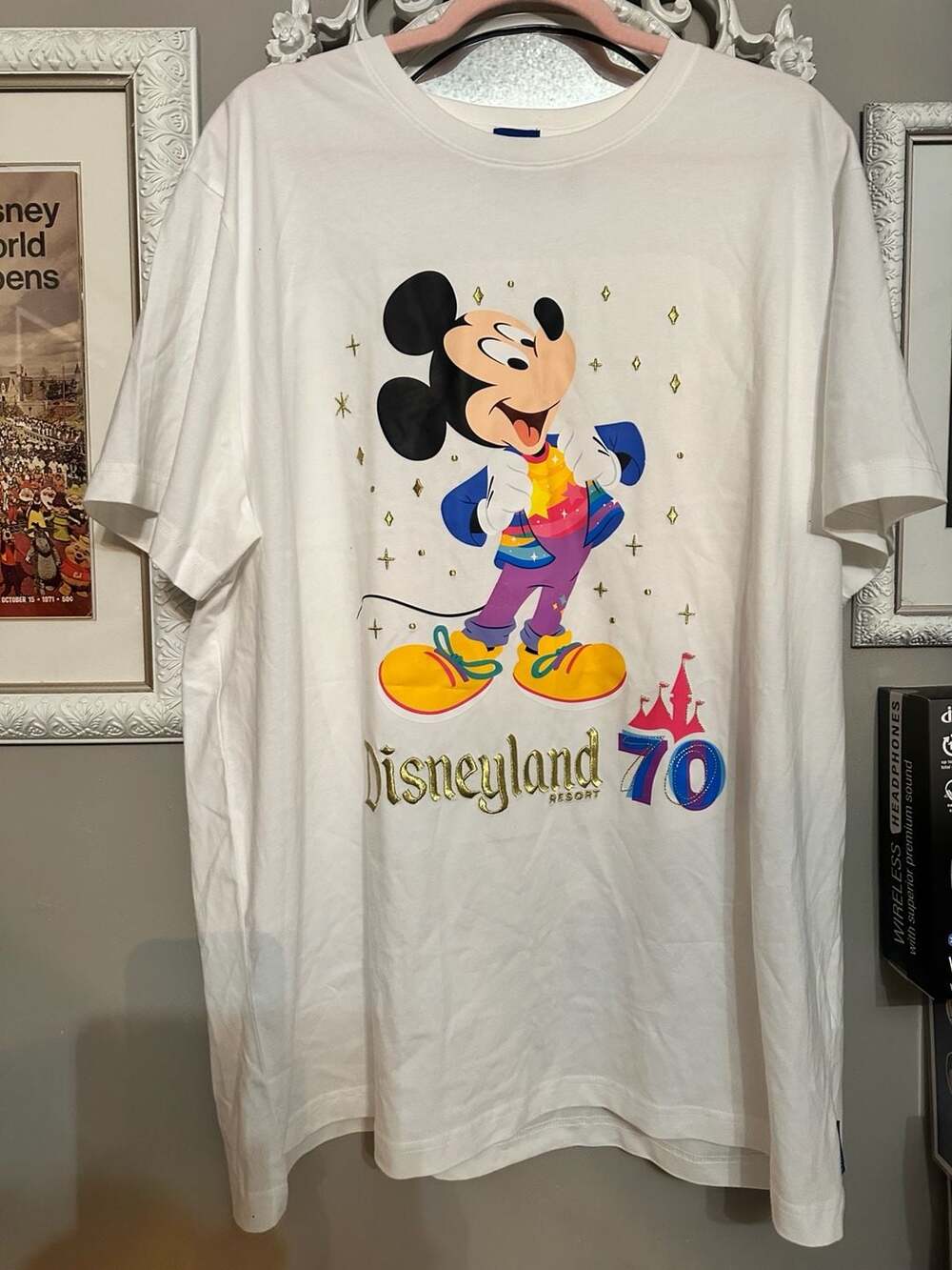 Disney Parks Disneyland 70th Anniversary Mickey Mouse Adult T-Shirt White XXL